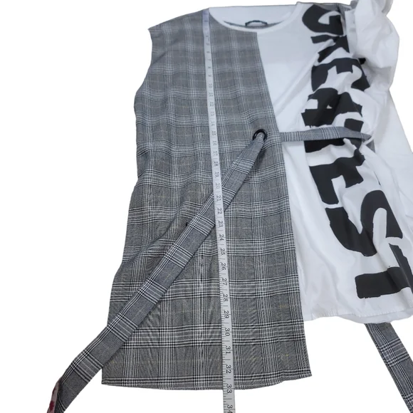 Zara Black and White Asymmetrical Long Sleeve Blouse - Picture 7 of 8